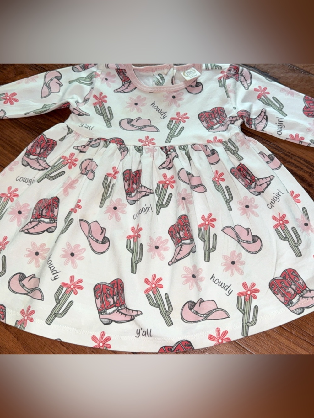 Tesa Babe Country Cowgirl Bamboo Dress Pink Western Ruffle Size 9 to 12 Months - Picture 4 of 8